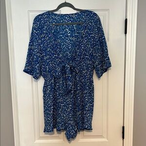 Chic Blue Romper with White Accents